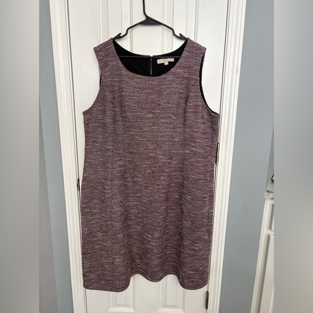 Loft Women’s Sleeveless Tweed Sheath Dress Knit Red/White/Black Sz 22 Plus Size